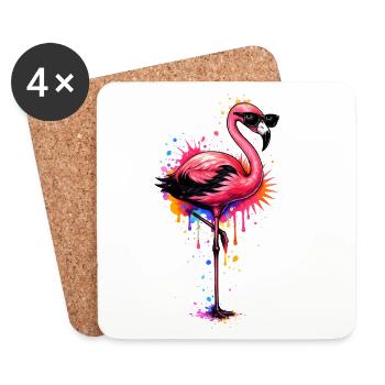 Art de rue stylé sur le graffiti flamant rose - Dessous de verre (lot de 4) - blanc - Devant