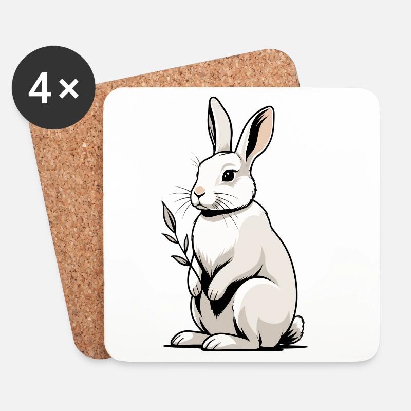 Weißer Hase mit Blattpflanze - Untersetzer (4er-Set) - Weiß