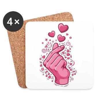 Cœur de doigt Kpop Musique coréenne Amour mignon Corée - Dessous de verre (lot de 4) - blanc - Devant