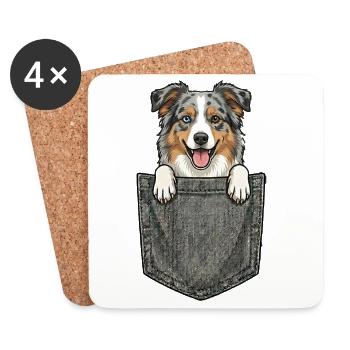 Berger Australien dans la Poche - Chien Mignon - Dessous de verre (lot de 4) - blanc - Devant