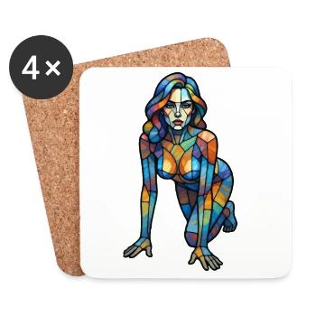 Colorful Glass-Cubist Woman - Coasters (set of 4) - white - Front
