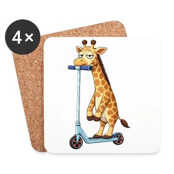 Cute Giraffe Scooter Scooter Friendship Cartoon - Coasters (set of 4) - white - Front