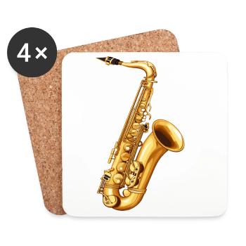 Motif du saxophone doré - Dessous de verre (lot de 4) - blanc - Devant