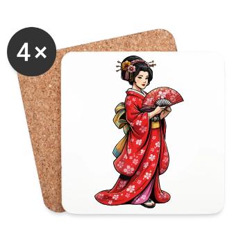 Geisha in cherry blossom kimono - Coasters (set of 4) - white - Front