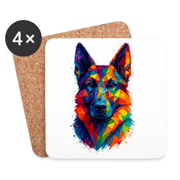 German Shepherd Geometric Art - Coasters (set of 4) - white - Front