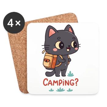 Kawaii Camping Katze und Rucksack - Untersetzer (4er-Set) - Weiß - Vorne