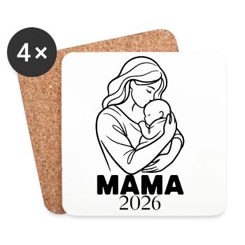 Mama 2026 - Minimalist Line Art Mutter - Untersetzer (4er-Set) - Weiß - Vorne