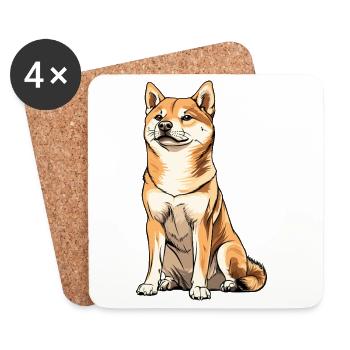 Shiba Inu Cartoon Hund Illustration - Untersetzer (4er-Set) - Weiß - Vorne
