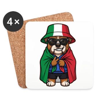 Chien de dessin animé italien Bouledogue Cool et Stylé - Dessous de verre (lot de 4) - blanc - Devant