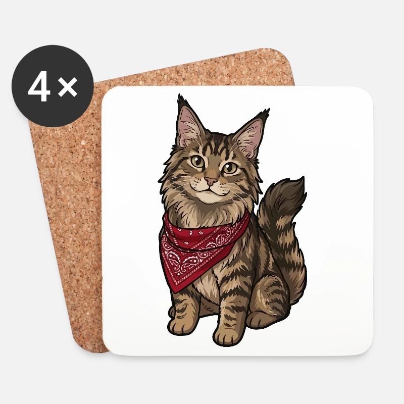 Maine Coon Katze - Untersetzer (4er-Set) - Weiß