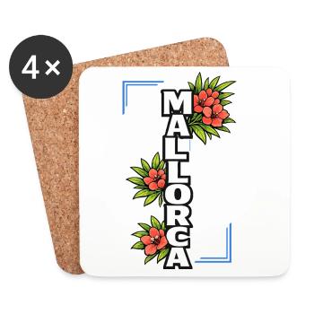 Mallorca Schriftzug mit Blumen und Sommerfeeling - Untersetzer (4er-Set) - Weiß - Vorne