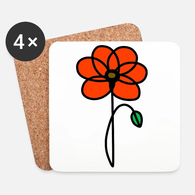 Minimalistische Mohnblume - Untersetzer (4er-Set) - Weiß