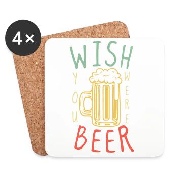 Bier wünschte, du wärst es – lustiges Bierwortspiel - Untersetzer (4er-Set) - Weiß - Vorne