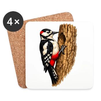Specht im Baum - Untersetzer (4er-Set) - Weiß - Vorne