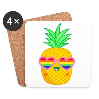 LGBTQ Ananas Herzbrille Regenbogenfahne - Untersetzer (4er-Set) - Weiß - Vorne