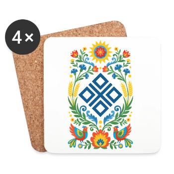 Ornement populaire de Mokosz - Dessous de verre (lot de 4) - blanc - Devant