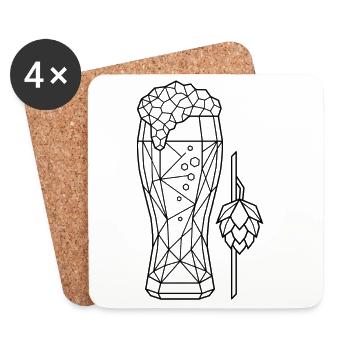 Geometrisches Bierglas mit Hopfen - Untersetzer (4er-Set) - Weiß - Vorne