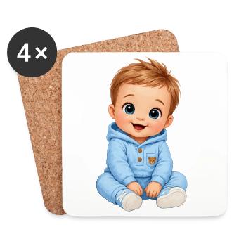 Bébé en sweat à capuche bleu - Dessous de verre (lot de 4) - blanc - Devant