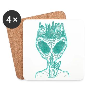 Silent Alien City – Extraterrestre de science-fiction futuriste - Dessous de verre (lot de 4) - blanc - Devant