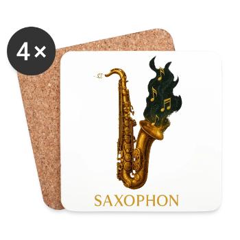 Saxophone dans le design magique du feu - Dessous de verre (lot de 4) - blanc - Devant