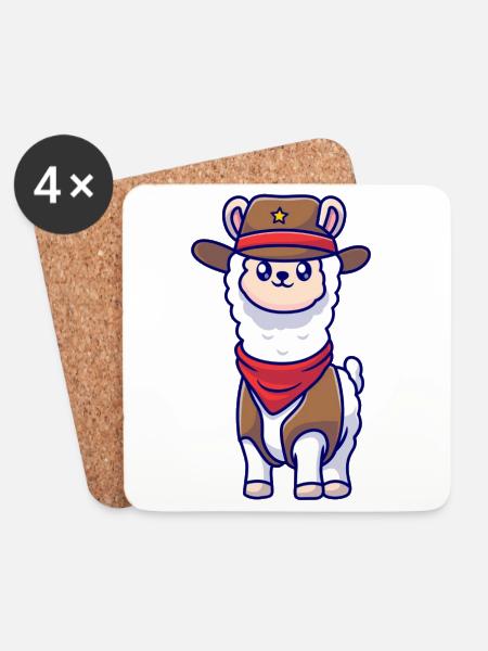 Cowboy Llama Illustration - Coasters (set of 4) - white
