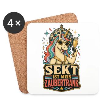 Sekt ist mein Zaubertrank Einhorn Shirt - Untersetzer (4er-Set) - Weiß - Vorne