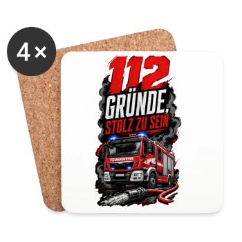 112 Gründe Stolz Zu Sein Feuerwehr - Untersetzer (4er-Set) - Weiß - Vorne