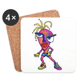 Neon Wild Cartoon Portrait - Coasters (set of 4) - white - Front
