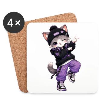 Cat Streetwear Lila Sterne - Untersetzer (4er-Set) - Weiß - Vorne