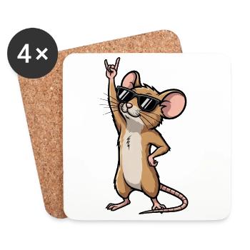 Coole Maus Ratte Rock Musiker Comic - Untersetzer (4er-Set) - Weiß - Vorne