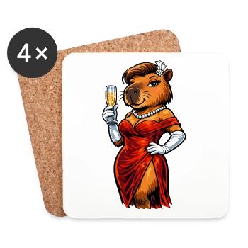 Elegant capybara lady with sparkling wine - Coasters (set of 4) - white - Front