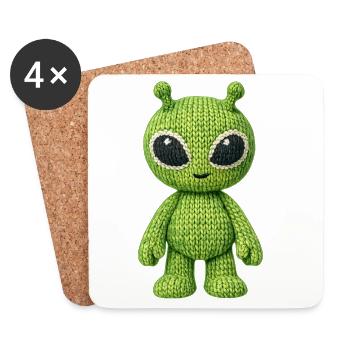 Green alien in knitted look - Coasters (set of 4) - white - Front