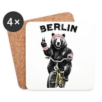 Berlin Bear à vélo - Dessous de verre (lot de 4) - blanc - Devant