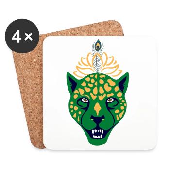 Grüner Leopard mit Feder - Untersetzer (4er-Set) - Weiß - Vorne