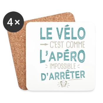 Le vélo c'est comme l'apéro Humour cycliste - Dessous de verre (lot de 4) - blanc - Devant