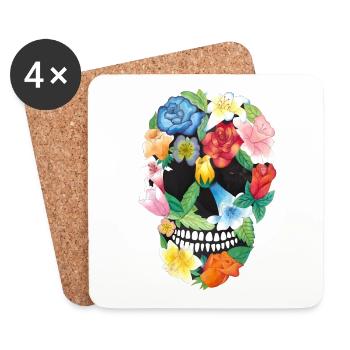 Mexikanischer Totenkopf Floral - Untersetzer (4er-Set) - Weiß - Vorne