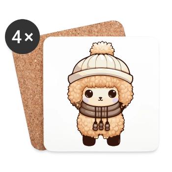 Alpaga Animal bébé Lama bande dessinée hiver - Dessous de verre (lot de 4) - blanc - Devant