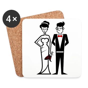Mariage, Couple, Mariée, Marié - Dessous de verre (lot de 4) - blanc - Devant