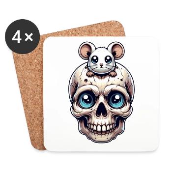 Skull mit süßer kleiner Maus auf der Stirn - Untersetzer (4er-Set) - Weiß - Vorne