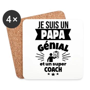 Papa génial & coach – idée fête des pères - Dessous de verre (lot de 4) - blanc - Devant