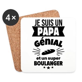 Papa génial & boulanger – idée fête des pères - Dessous de verre (lot de 4) - blanc - Devant