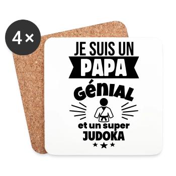 Papa génial & judoka – idée fête des pères - Dessous de verre (lot de 4) - blanc - Devant