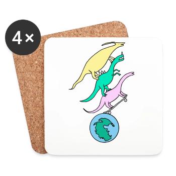 Skater_Dinos - Untersetzer (4er-Set) - Weiß - Vorne