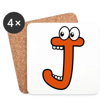 J - Buchstabe J mit Augen 👀 - Untersetzer (4er-Set) - Weiß - Vorne