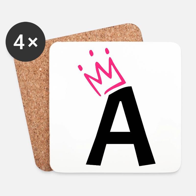 Buchstabe A mit Krone - Untersetzer (4er-Set) - Weiß