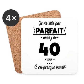 Anniversaire 40 ans - Pas parfait mais 40 ans - Dessous de verre (lot de 4) - blanc - Devant