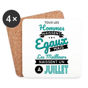Anniversaire - Les meilleurs naissent un 4 Juillet - Dessous de verre (lot de 4) - blanc - Devant