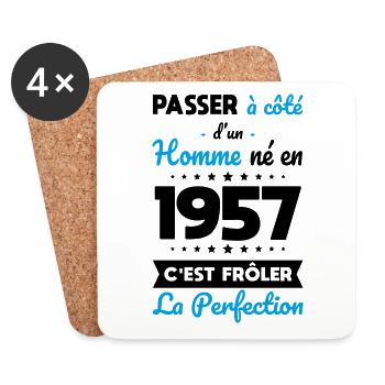 Anniversaire 65 ans - Né en 1957 Perfection - Dessous de verre (lot de 4) - blanc - Devant