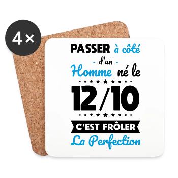 Anniversaire - Né 12 Octobre Frôler perfection - Dessous de verre (lot de 4) - blanc - Devant