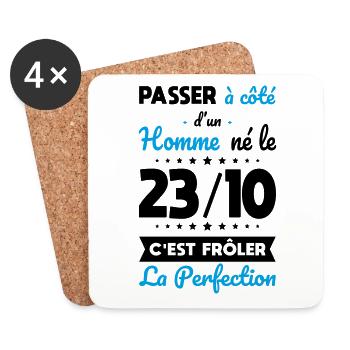 Anniversaire - Né 23 Octobre Frôler perfection - Dessous de verre (lot de 4) - blanc - Devant